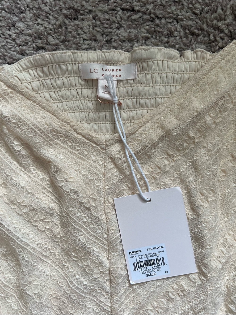 LC Lauren Conrad Ivory Lace Peplum Long Sleeve Blouse - Picture 3 of 3